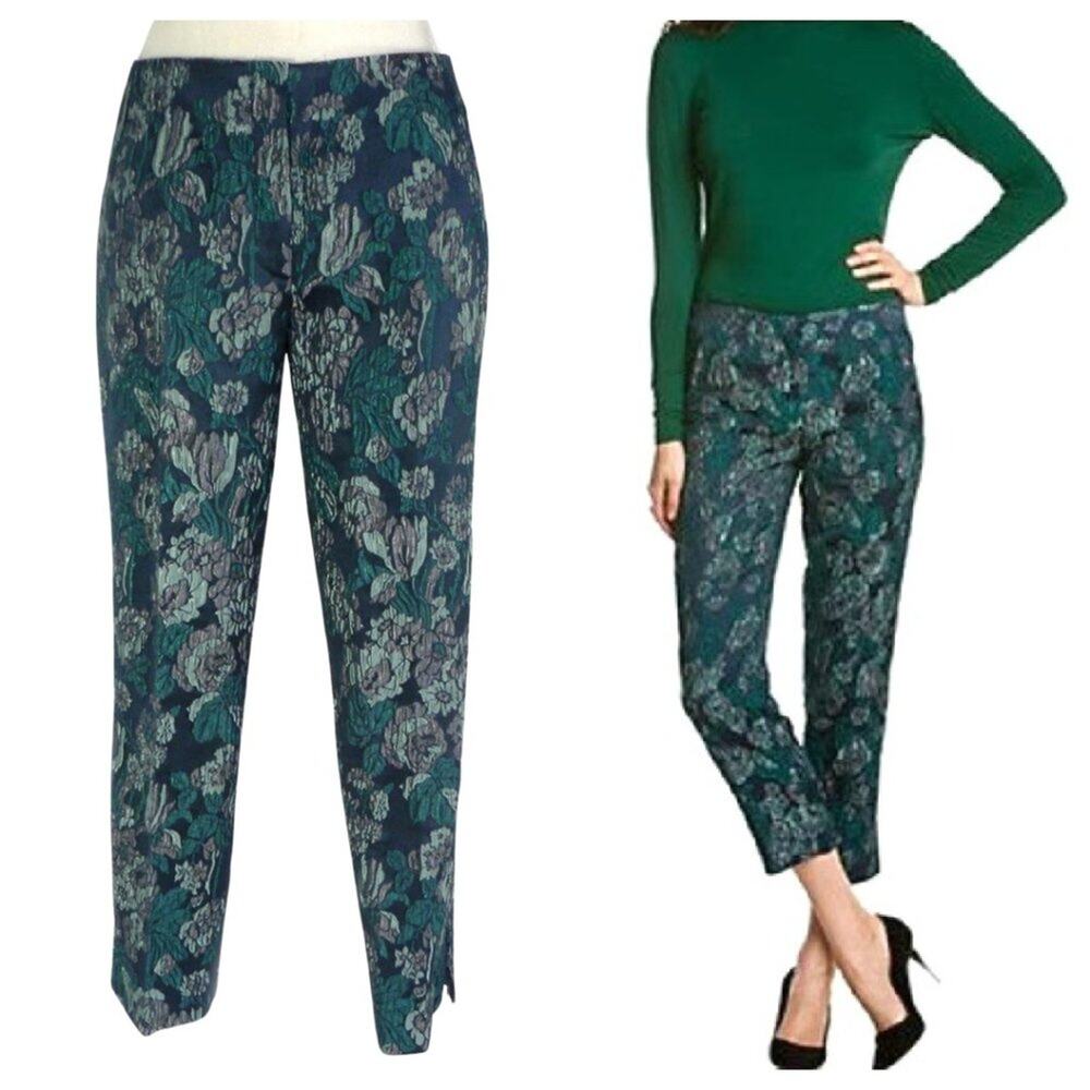 Elie Tahari Melissa Floral Jacquard Crop Pant Blue Navy Sapphire